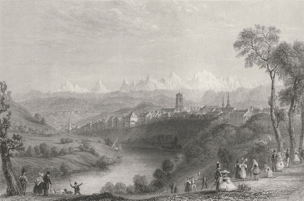 SWITZERLAND. Bern / Berne, with the Alps of the Oberland. BARTLETT 1836 print